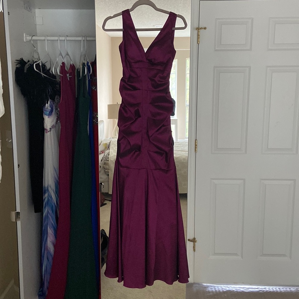 Deep V Purple Mermaid Gown Maxi Dress